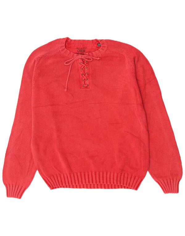 Męski sweter z okrągłym dekoltem Crew, duży, czerwony, bawełniany