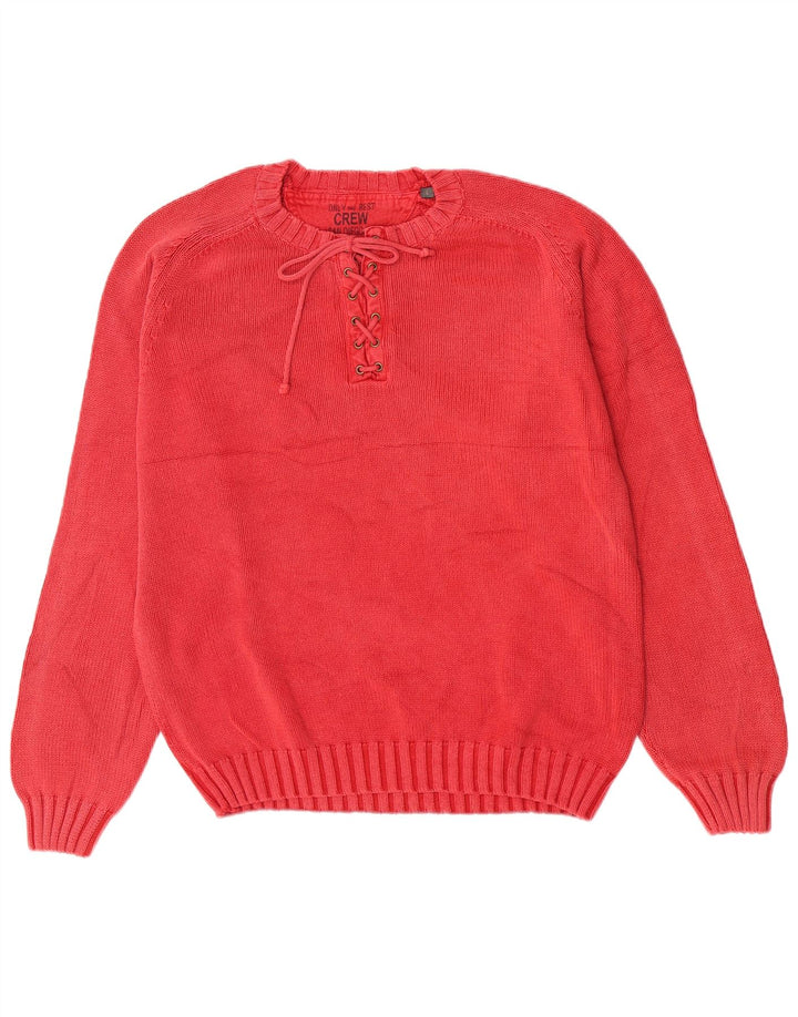 Męski sweter z okrągłym dekoltem Crew, duży, czerwony, bawełniany