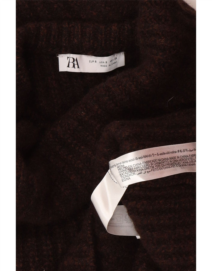 Damski sweter oversize Zara z wywijanym dekoltem UK 10 Small Brown Wełna