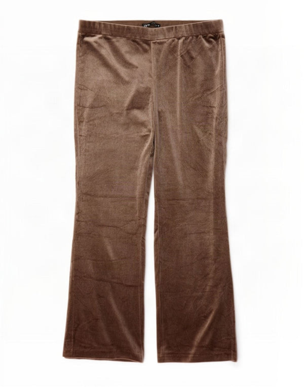Damskie spodnie dresowe Zara Flare welurowe UK 20 2XL Brązowy poliester