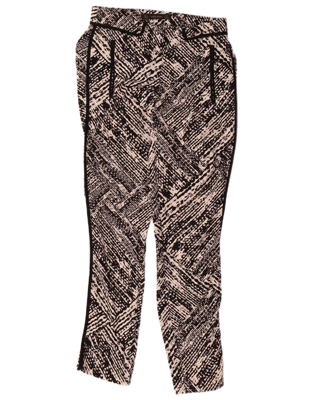 Zara Damskie spodnie typu slim casual z abstrakcyjnym wzorem, małe W26 L27 czarne