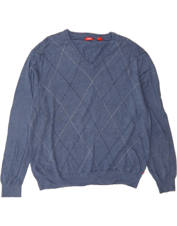 IZOD Męski sweter z dekoltem w kształcie litery V, 2XL, niebieski Argyle/diamentowa bawełna