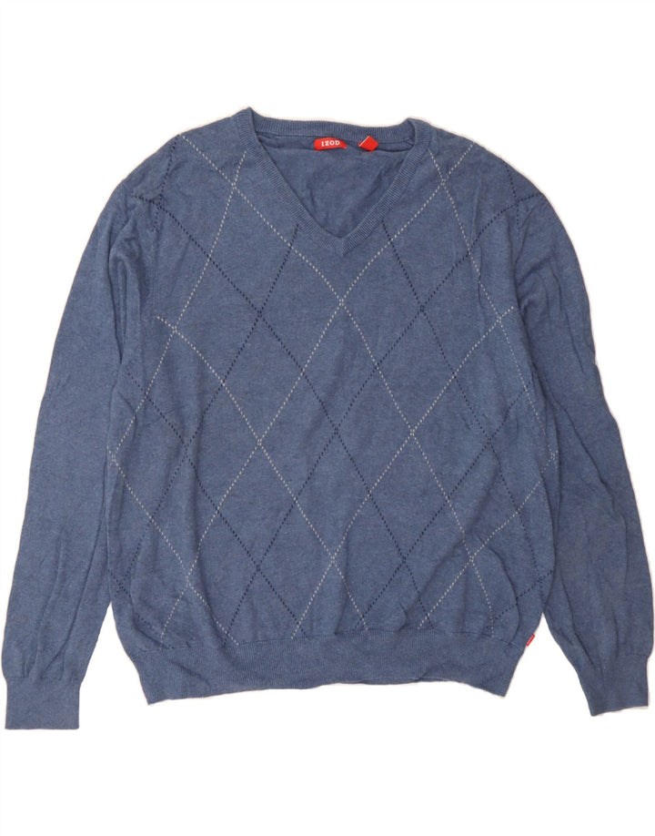IZOD Męski sweter z dekoltem w kształcie litery V, 2XL, niebieski Argyle/diamentowa bawełna