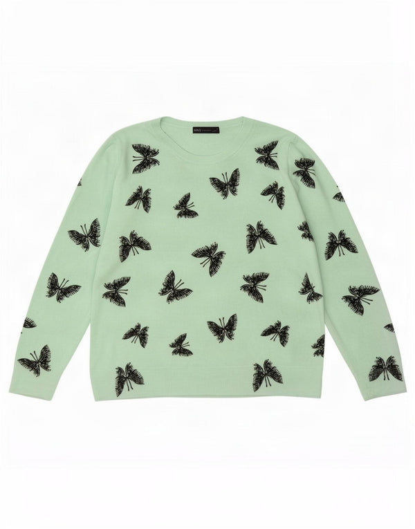 Marks & Spencer Damski sweter z dekoltem w łódkę, UK 18 XL, zielony motyl