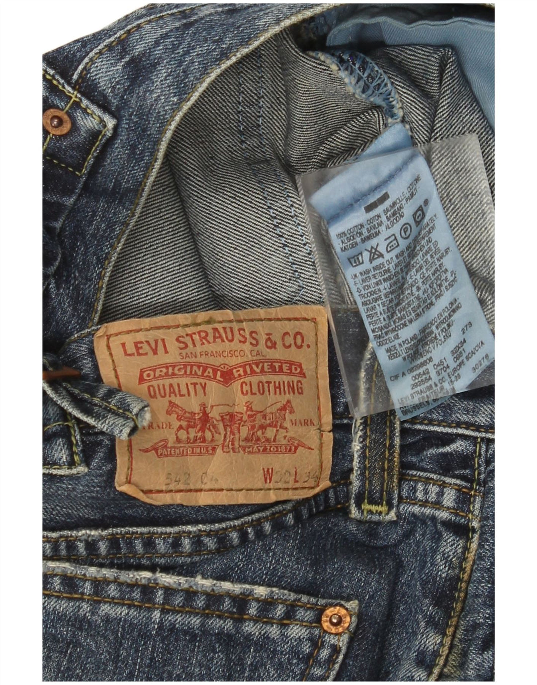 Męskie jeansy Levi's 542 w trudnej sytuacji Bootcut W32 L34 Niebieska bawełna