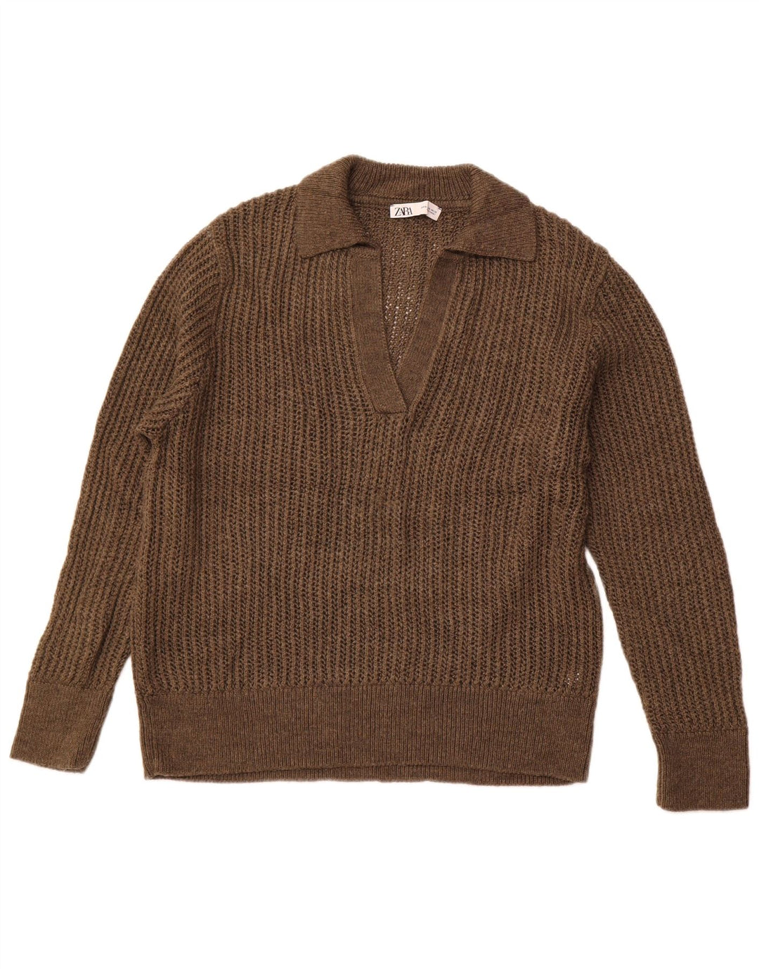 Damski sweter polo ZARA UK 18 XL, brązowy akryl