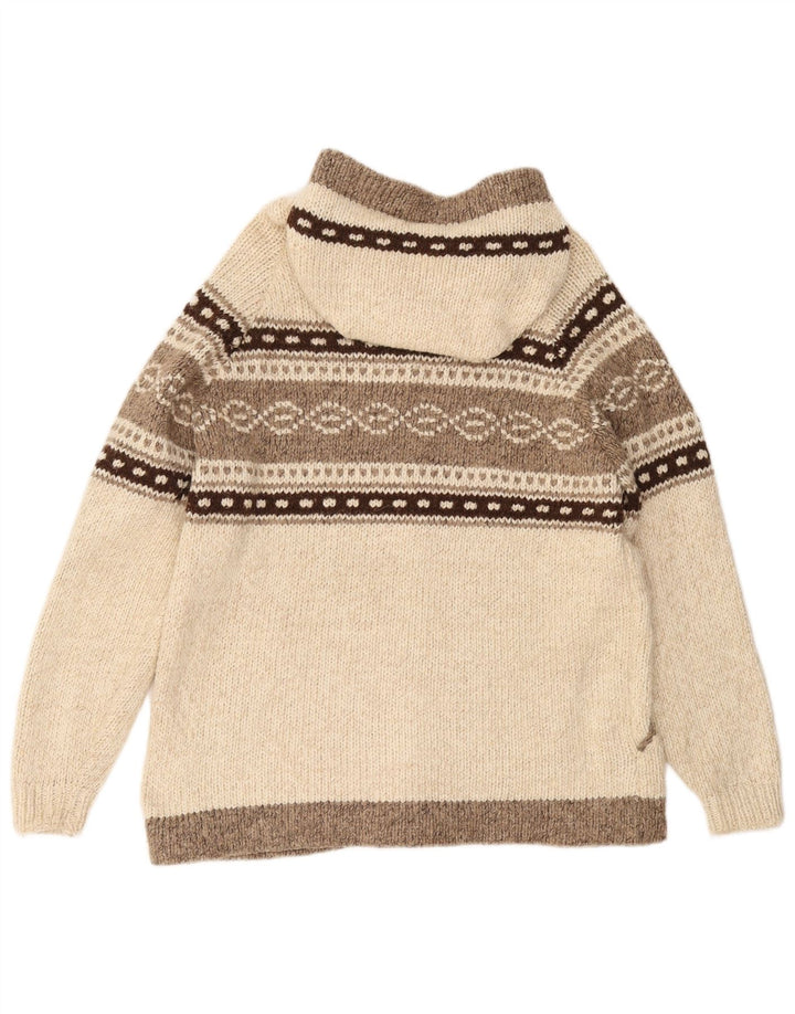 Męski sweter rozpinany z kapturem VINTAGE, średni, złamany biały Fair Isle