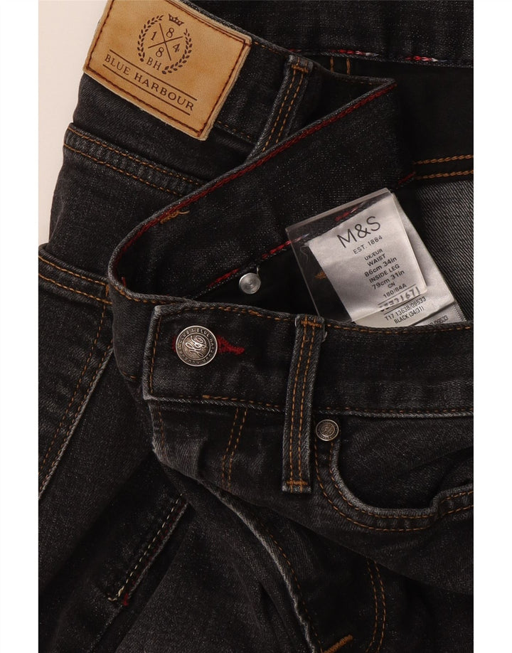Marks & Spencer Męskie niebieskie dżinsy Harbor Straight W34 L31 Czarne bawełniane