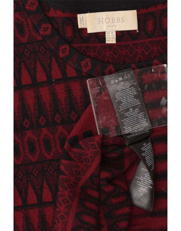 Damska sukienka sweterkowa z rękawem 3/4 HOBBS UK 10 Small, czerwona, geometryczna wiskoza