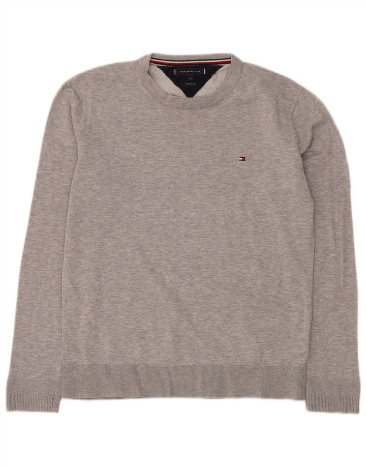 Męski sweter z okrągłym dekoltem Tommy Hilfiger, średnioszary, bawełniany