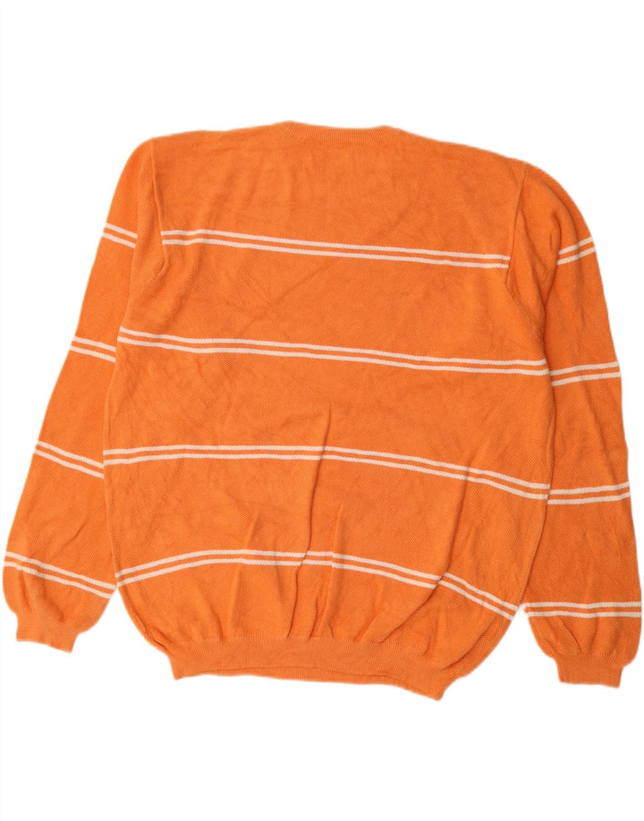 IZOD Męski sweter z okrągłym dekoltem, duży, bawełniany w pomarańczowe paski
