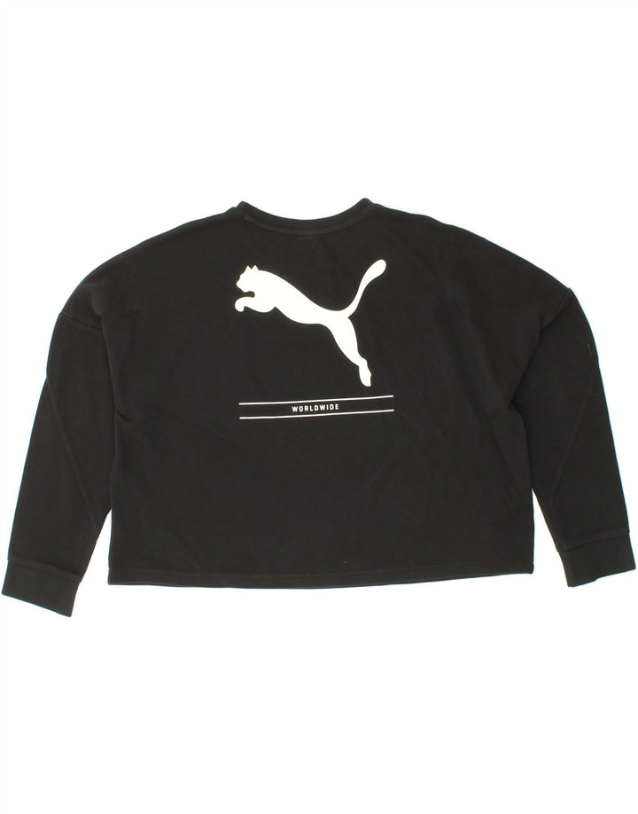 PUMA Womens Oversized Graphic Crop Sweatshirt Jumper UK 10 Small Black Vintage Puma and Second-Hand Puma from Messina Hembry 