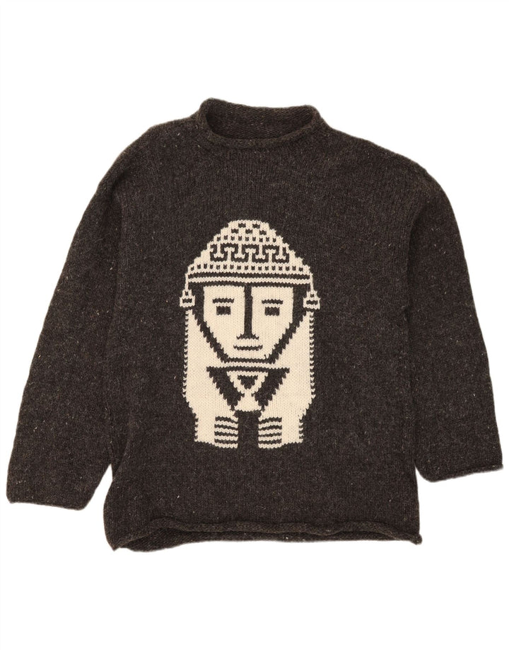 Męski sweter z golfem w stylu vintage, średnioszary, nakrapiany Aztec