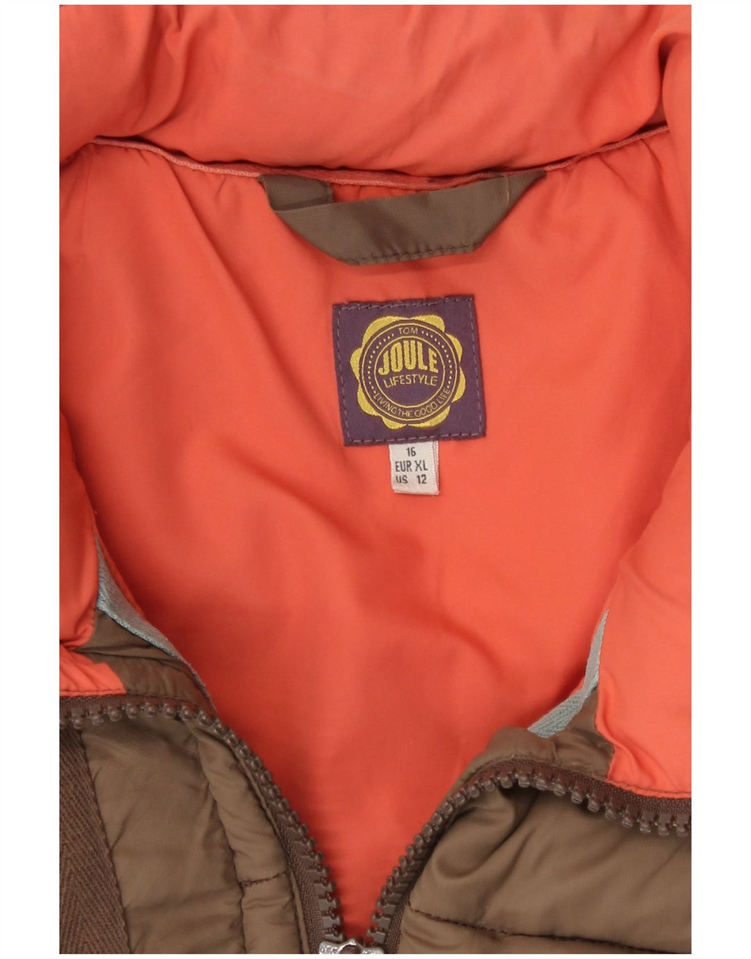 Damska wyściełana kamizelka Joules UK 16, duża, brązowa, poliester