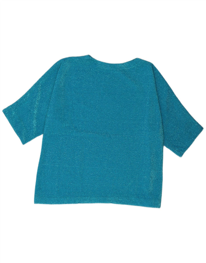 Bluzka damska w stylu vintage, UK 16, duża, niebieska, syntetyczna