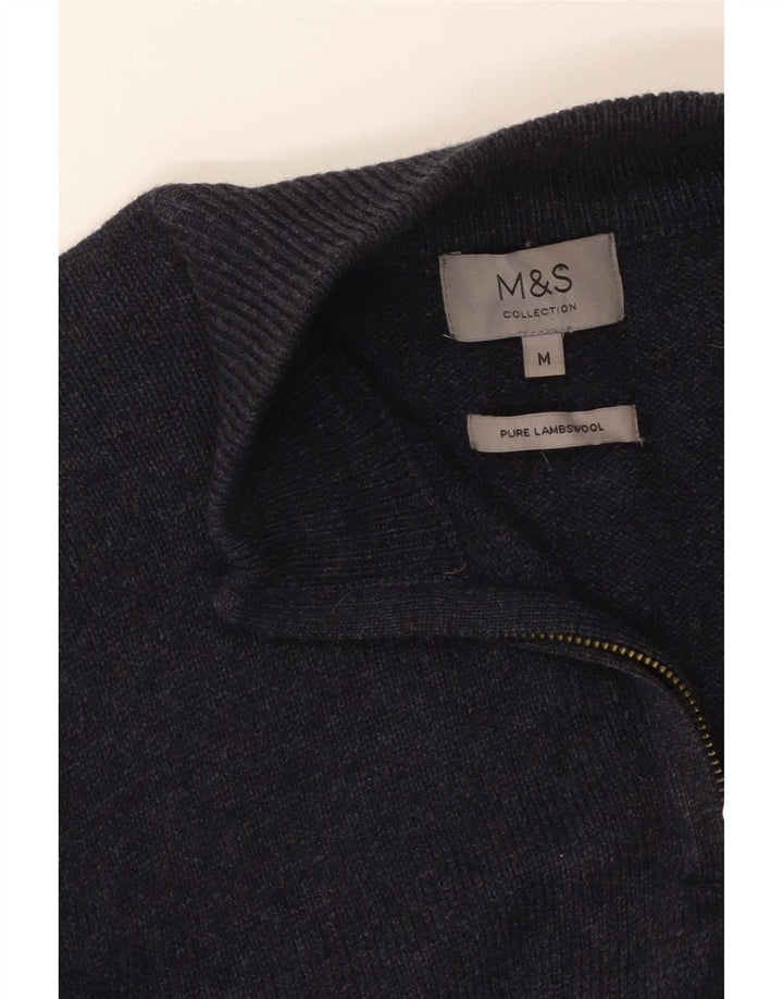 Marks & Spencer Męski sweter z zamkiem błyskawicznym, średni granatowy, nakrapiany