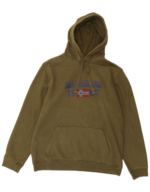 Męski sweter z kapturem i grafiką geograficzną Napapijri 2XL, bawełniany khaki