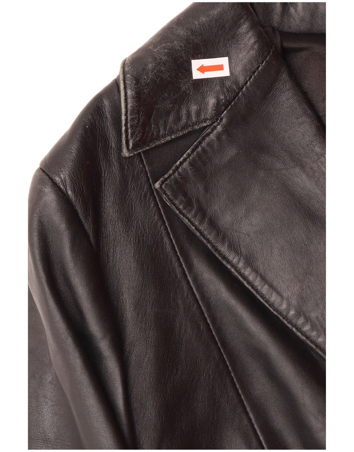 Vintage damski płaszcz skórzany UK 14, średnia czarna skóra