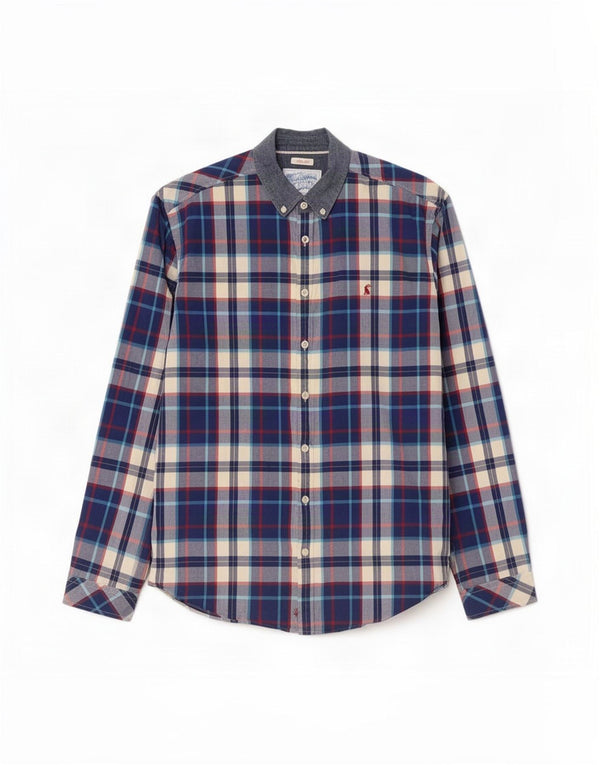 Joules Mens Slim Fit Shirt Large Blue Plaid Cotton
