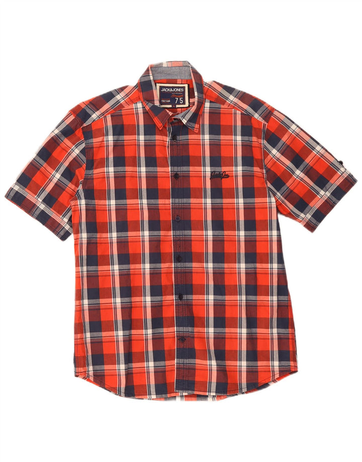Męska koszula z krótkim rękawem JACK & JONES XL, bawełniana w czerwoną kratę