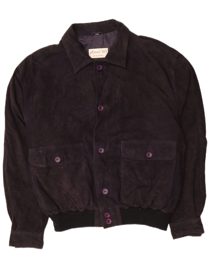 Vintage męska zamszowa kurtka bomber IT 58 4XL granatowa skóra