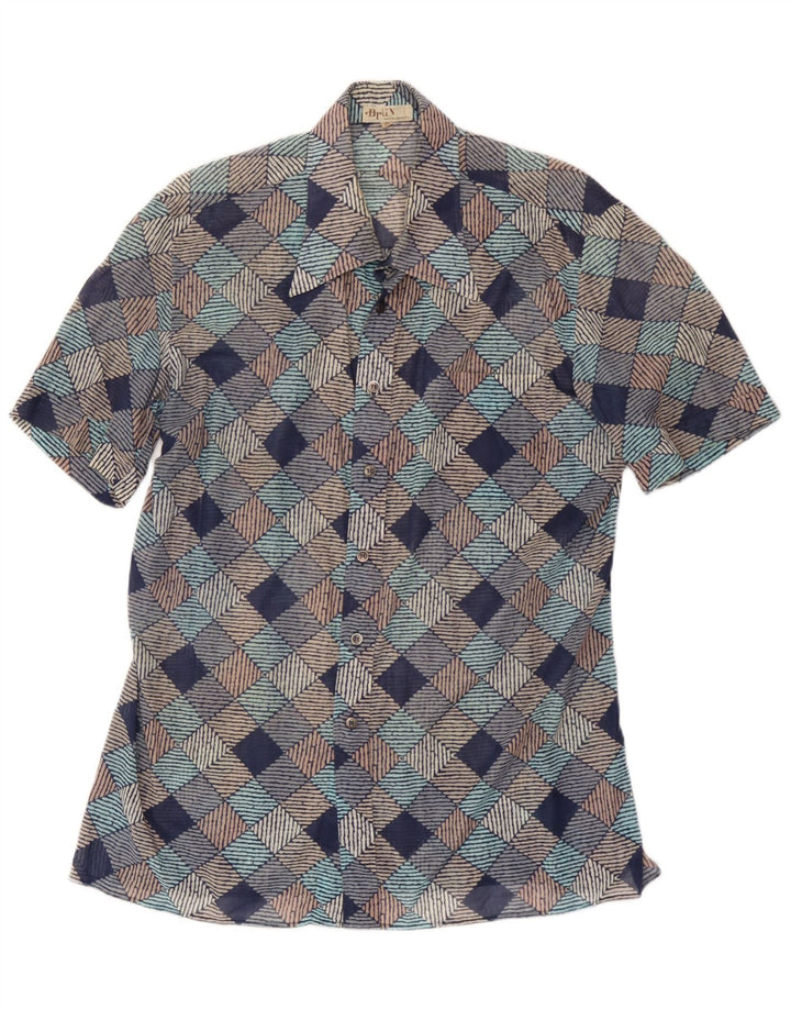 Vintage męska koszula z krótkim rękawem XL, wielobarwna, geometryczna