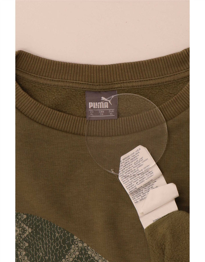 Męska bluza z grafiką Puma, sweter XL, bawełna khaki