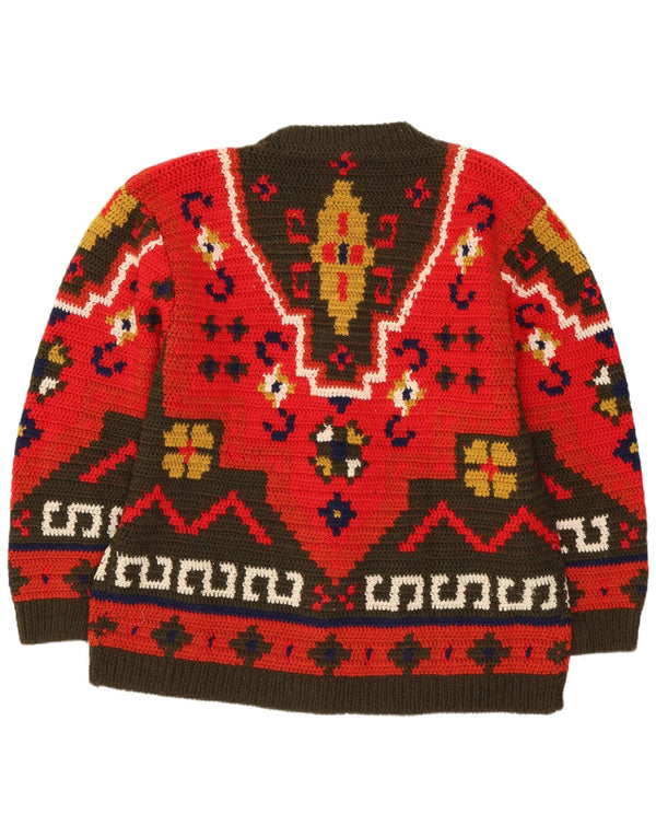 Sweter damski w stylu vintage, kardigan UK 16 Large Red Fair Isle