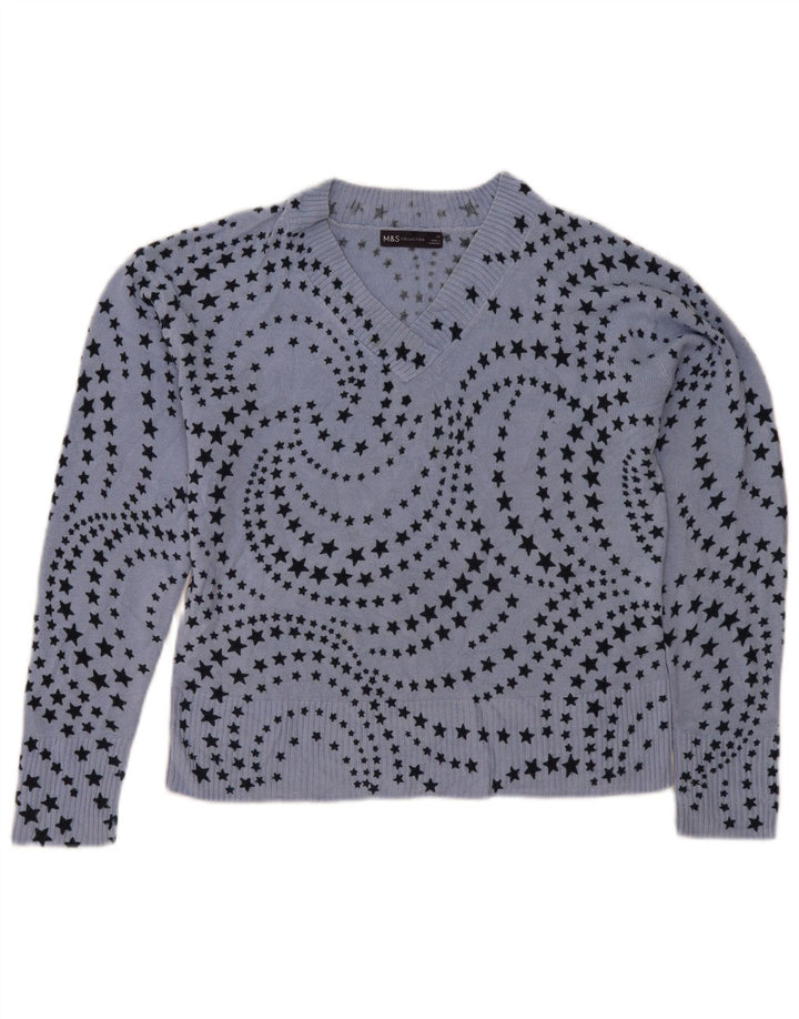 Marks & Spencer Damski sweter z abstrakcyjnym wzorem i dekoltem w kształcie litery V, UK 12, średni