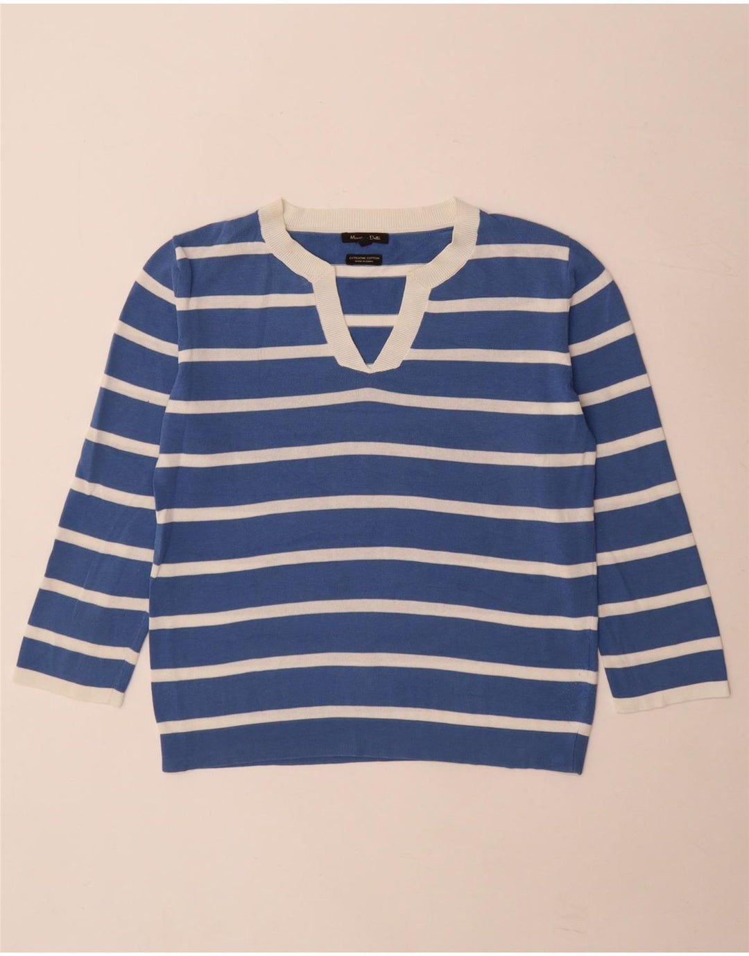 Sweter damski Massimo Dutti z dekoltem w kształcie litery V, UK 10, w małe niebieskie paski