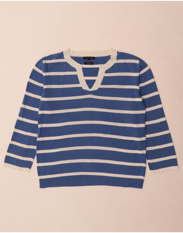 Sweter damski Massimo Dutti z dekoltem w kształcie litery V, UK 10, w małe niebieskie paski