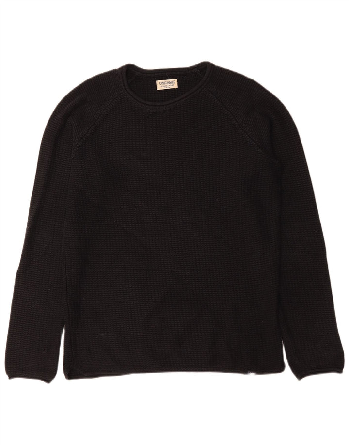 Męski sweter z okrągłym dekoltem Jack & Jones, średniej wielkości, czarny, bawełniany