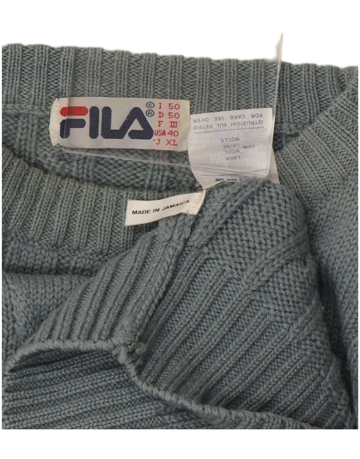 FILA Męski sweter o luźnym kroju z okrągłym dekoltem IT 50 Średni niebieski wełniany