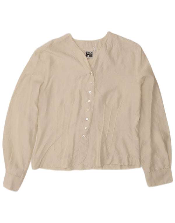 Damska bluzka koszulowa w stylu vintage UK 14 Średni złamany biały jedwab