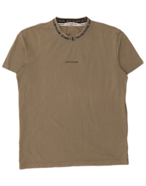 CALVIN KLEIN JEANS Męski T-shirt z grafiką, mały, bawełniany khaki