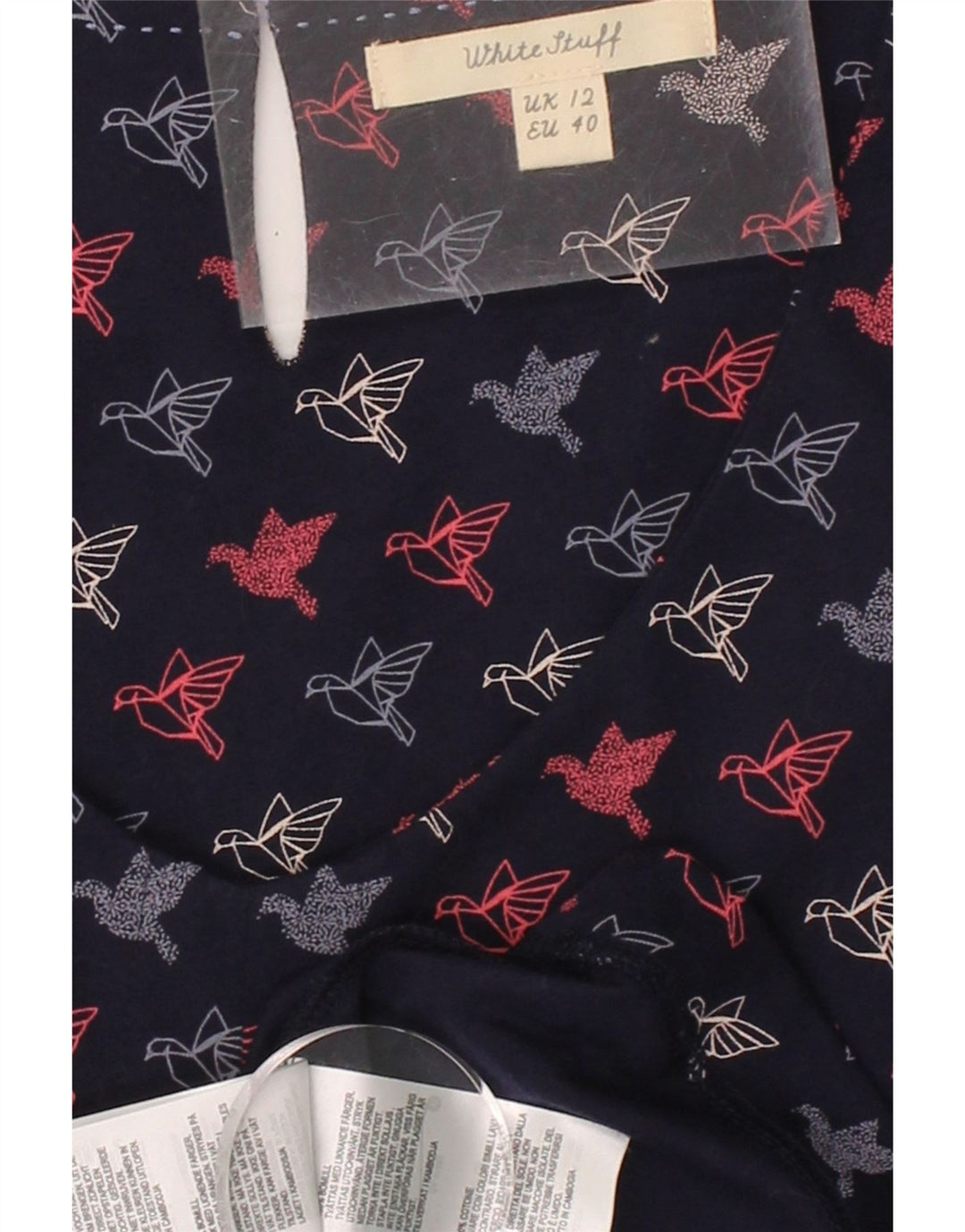 WHITE STUFF Womens Graphic 3/4 Sleeve A-Line Dress UK 12 Medium Navy Blue Vintage White Stuff and Second-Hand White Stuff from Messina Hembry 