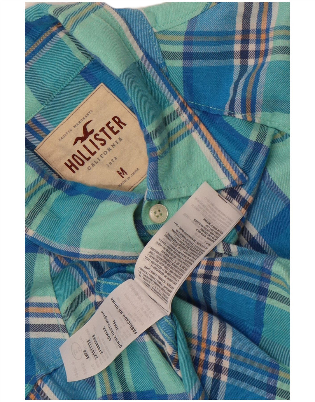 Męska koszula flanelowa Hollister w średnią niebieską kratkę, bawełniana