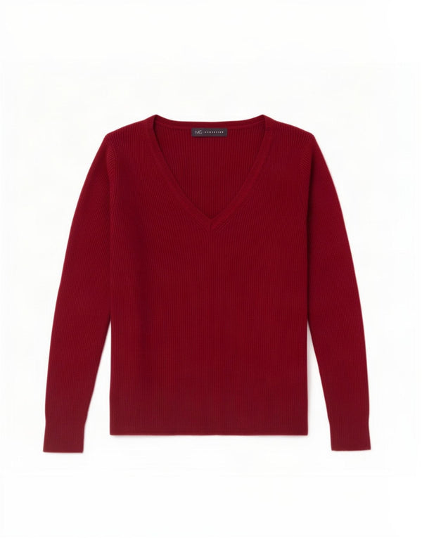 Sweter damski Marks & Spencer z dekoltem w kształcie litery V, UK 10, mały, bordowy wiskoza
