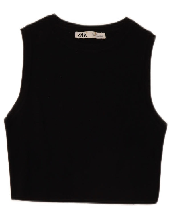 Zara Womens Crop Vest Top UK 14 Large Black Viscose