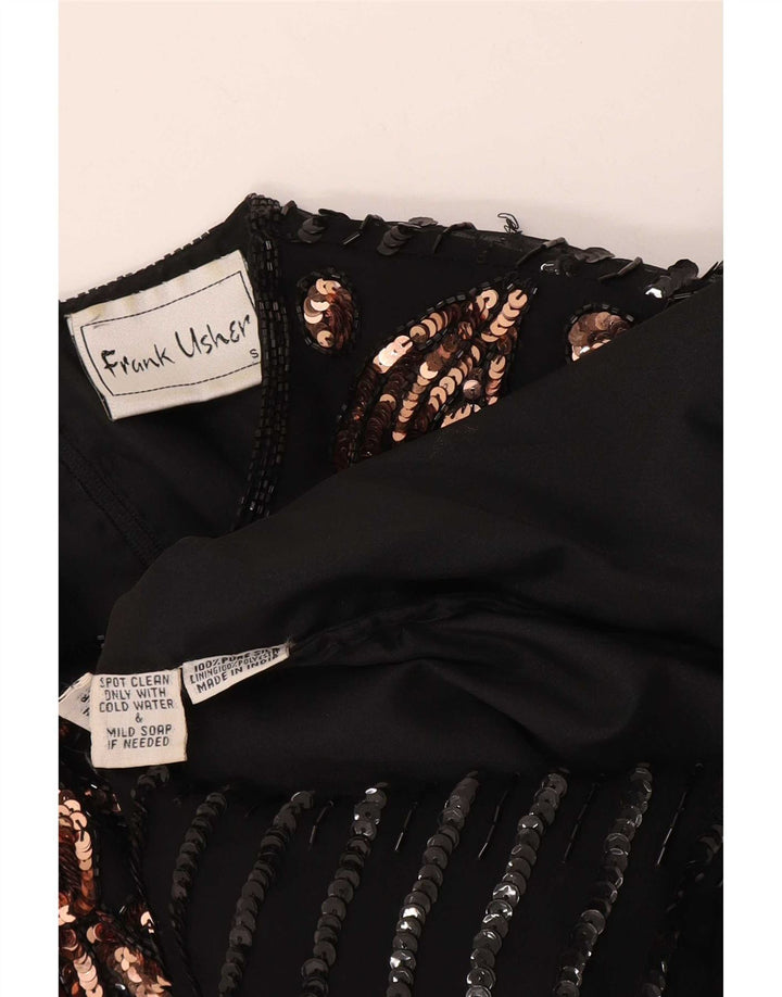 Damska wieczorowa bluzka Frank Usher Top UK 10 Small Black Paisley Silk