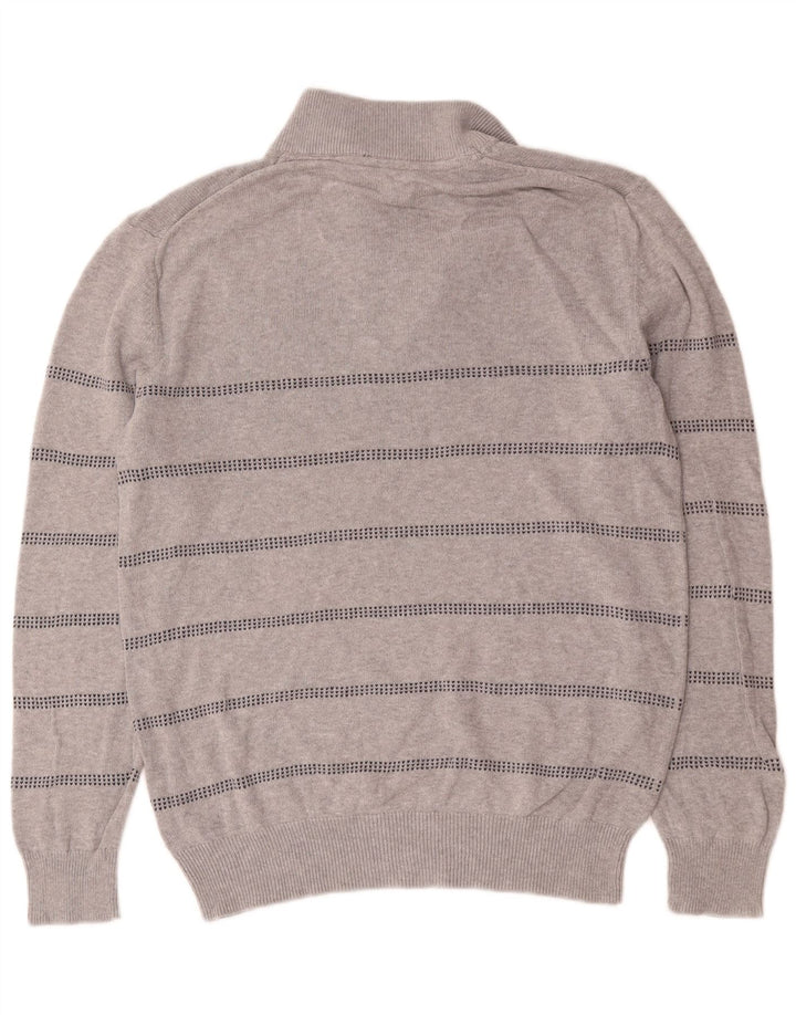 Crew Clothing Męski sweter z zamkiem błyskawicznym, średnioszary, bawełniany w paski