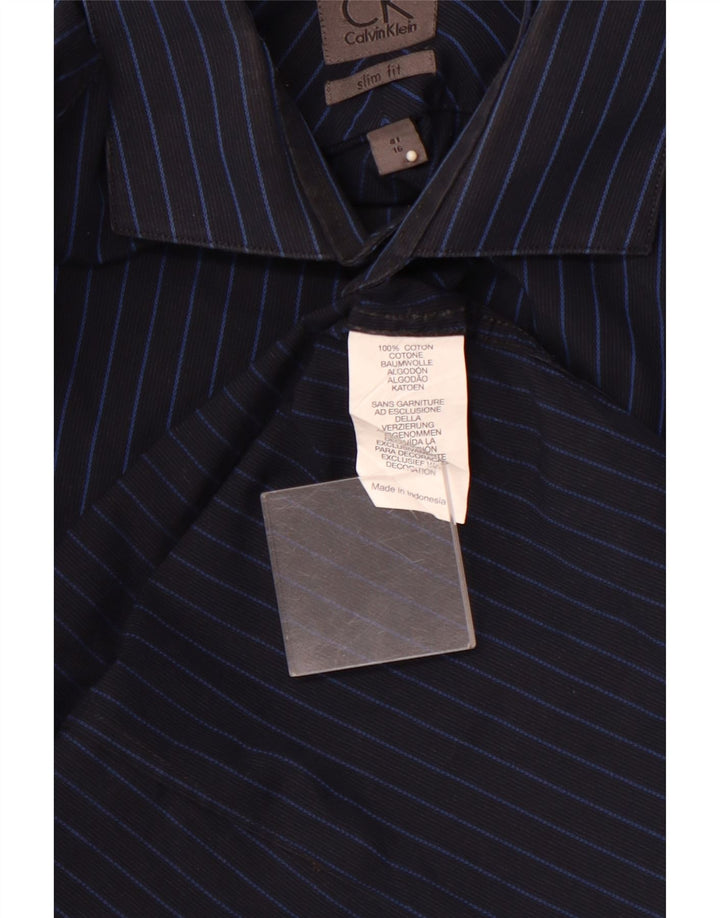 Koszula męska CALVIN KLEIN o dopasowanym kroju, rozmiar 16 41, duża, bawełniana w granatowe paski