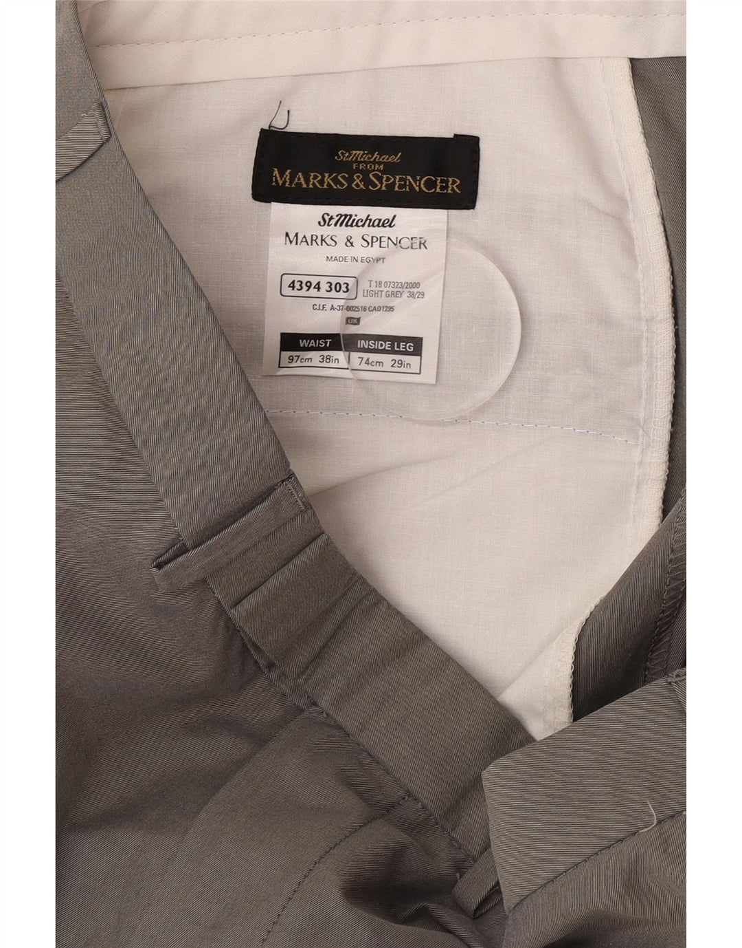Marks & Spencer Męskie proste spodnie garniturowe W38 L29 Szara bawełna