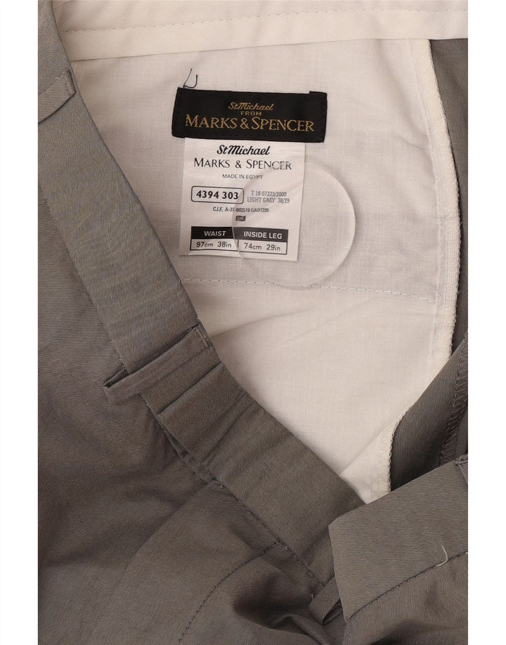 Marks & Spencer Męskie proste spodnie garniturowe W38 L29 Szara bawełna