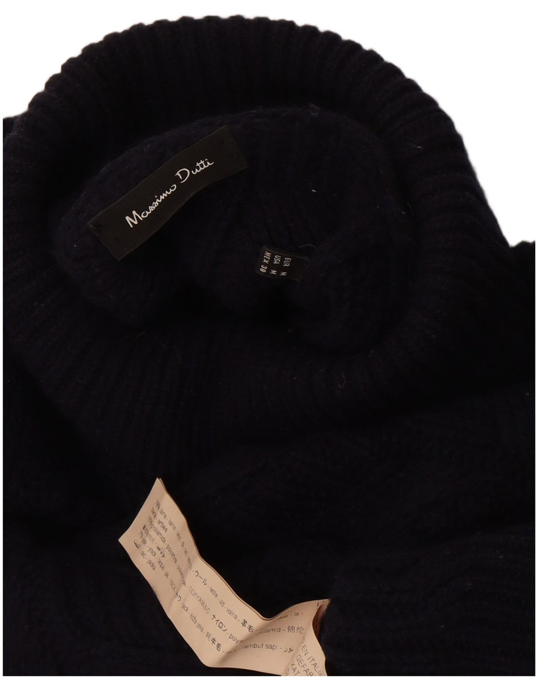 Sweter damski Massimo Dutti z wywijanym dekoltem UK 14 Średni granatowy wełniany