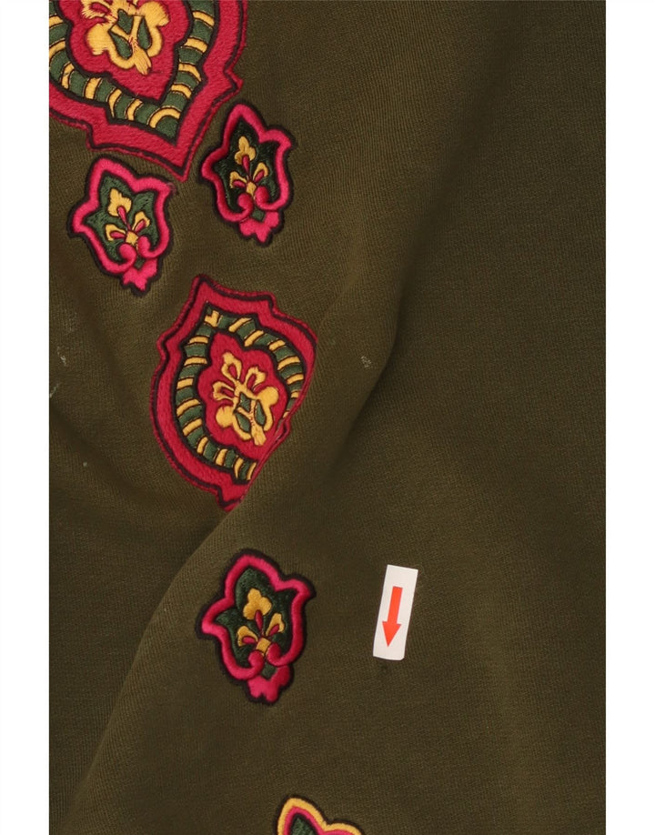 Damska bluza oversize Jaeger UK 12, średnia khaki, bawełna w kwiaty