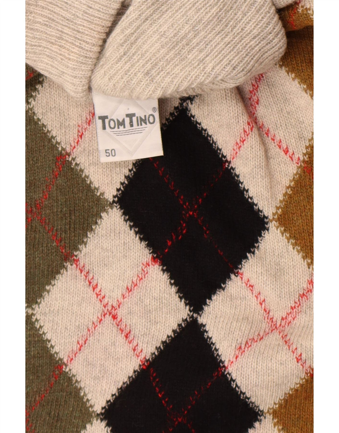 Męski sweter Tom Tino z wywijanym dekoltem IT 50 Średni szary Argyle/Diament