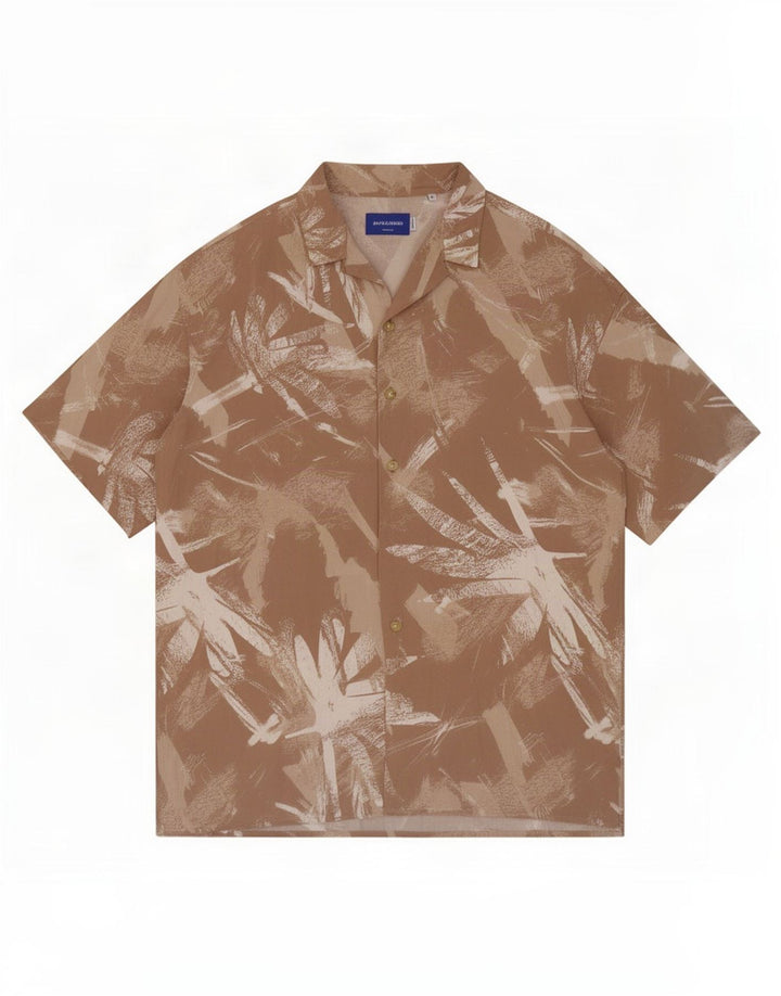 Męska koszula z krótkim rękawem Jack & Jones w abstrakcyjny wzór, średnio beżowa wiskoza