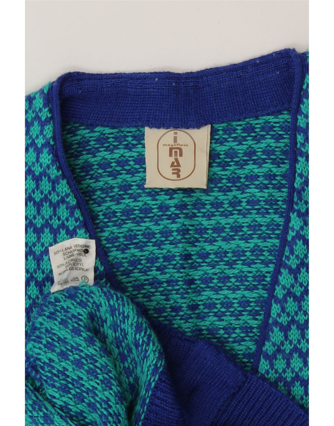 Sweter damski w stylu vintage, UK 14, średni niebieski, wełniany w pepitkę