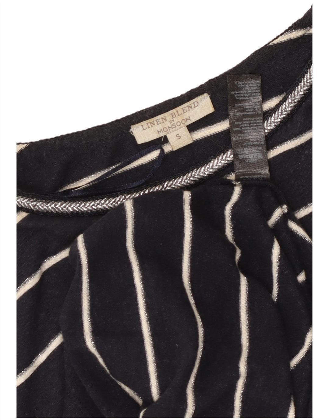 Damska sukienka t-shirtowa MONSOON UK 10 w małe, granatowe, lniane paski